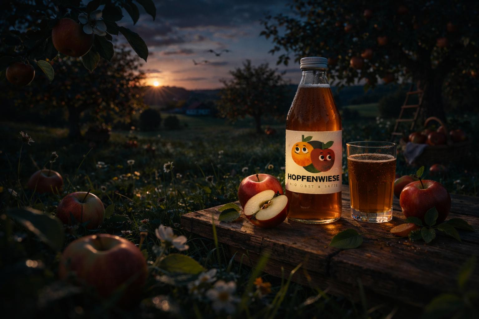 Unsere Streuobstwiese bei Gudensberg-Maden in der Nacht